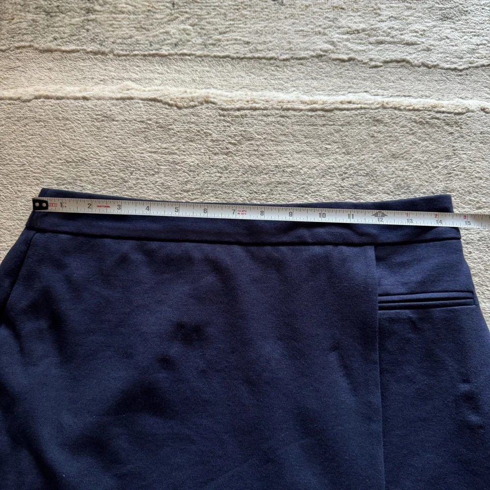 Ann Taylor Loft rich navy faux wrap asymmetrical skirt with faux pocket accent
